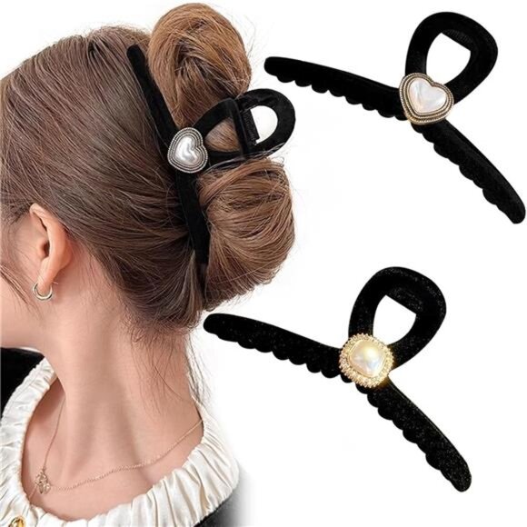 Accessories - 2 PCS  Large Pearl Hair Clips, Cute Flocking Pearl Hair Claw Clips